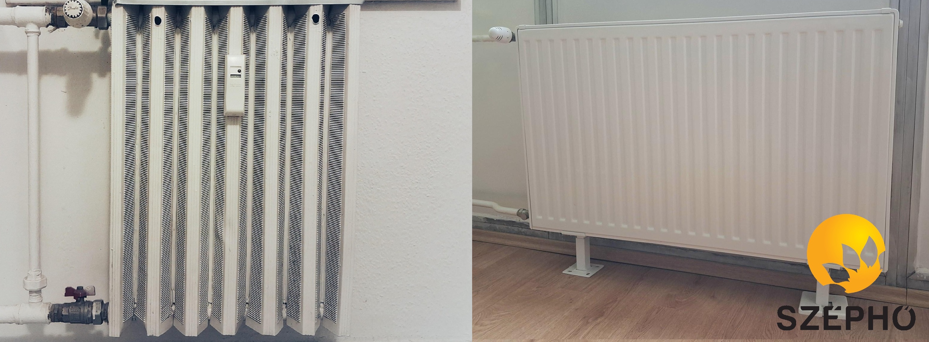 https://www.szepho.hu/lecserelne-radiatorat-barmikor-kerheti-a-szepho-zrt-hozzajarulasat kép egy régi és egy új radiátorról